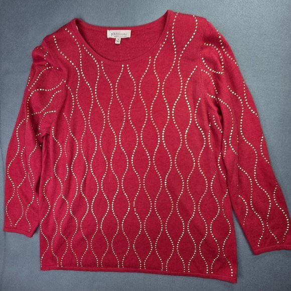 Philosophy Sweater Womens 1X Red Studded Pullover Cashmere Blend Boho Office Top - Picture 1 of 12